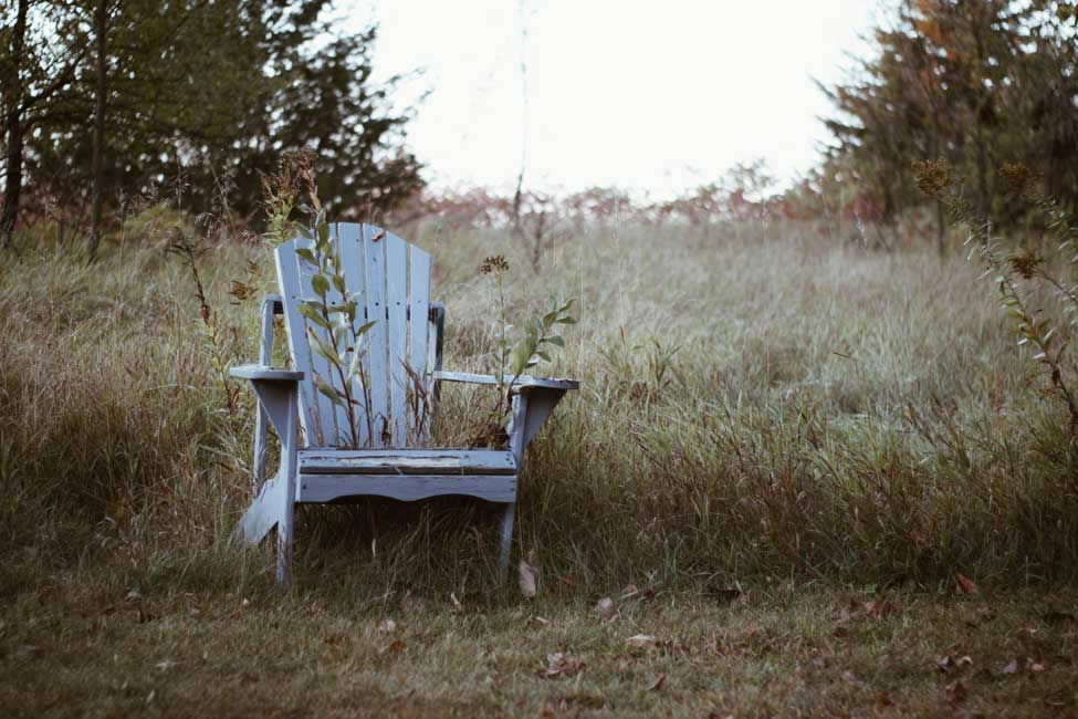 Overgrown yard with an adirondack chair, CSRA LawnCare provides landscape cleanup services to Augusta, Hephzibah, Grovetown, Evans, & North Augusta